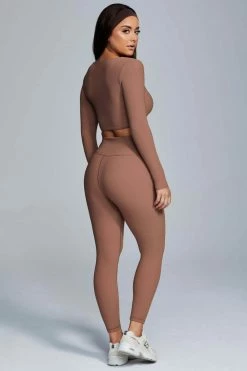 HNG Activewear Bottoms Penny Ribbed Leggings - Mocha