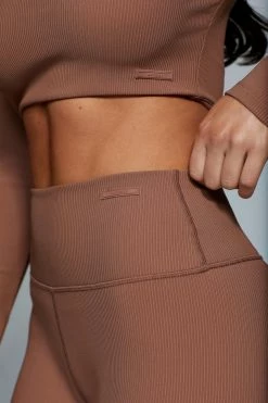 HNG Activewear Bottoms Penny Ribbed Leggings - Mocha