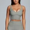 HNG Jolie Seam Detail Longline Ribbed Crop Top - Sage