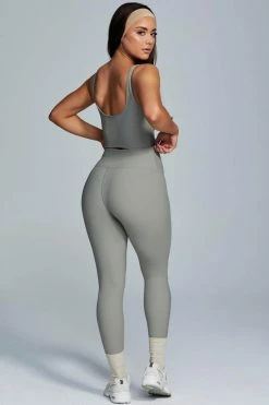 HNG Jolie Seam Detail Longline Ribbed Crop Top - Sage