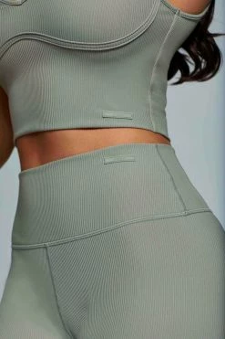 HNG Jolie Seam Detail Longline Ribbed Crop Top - Sage