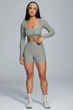 HNG Sian Long Sleeve Ribbed Crop Top - Sage