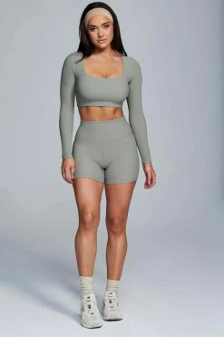 HNG Sian Long Sleeve Ribbed Crop Top - Sage