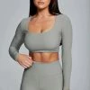 HNG Sian Long Sleeve Ribbed Crop Top - Sage