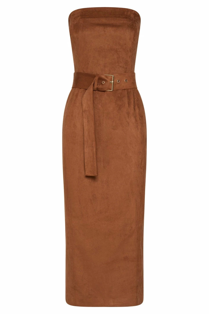 WNT Bella Suede Belted Midi Dress - Tan 12 WNT Bella Suede Belted Midi Dress - Tan