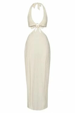 HSH DRESSES Marilyn Crinkle Satin Cut Out Maxi Dress - Ivory