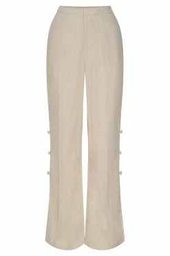 QNG Lexi Linen Cut Out Side Pants - Natural All Bottoms