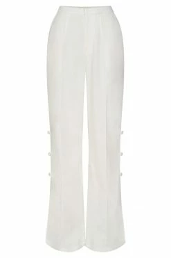 QNG Lexi Linen Cut Out Side Pants - White All Bottoms 23 QNG Lexi Linen Cut Out Side Pants - White All Bottoms