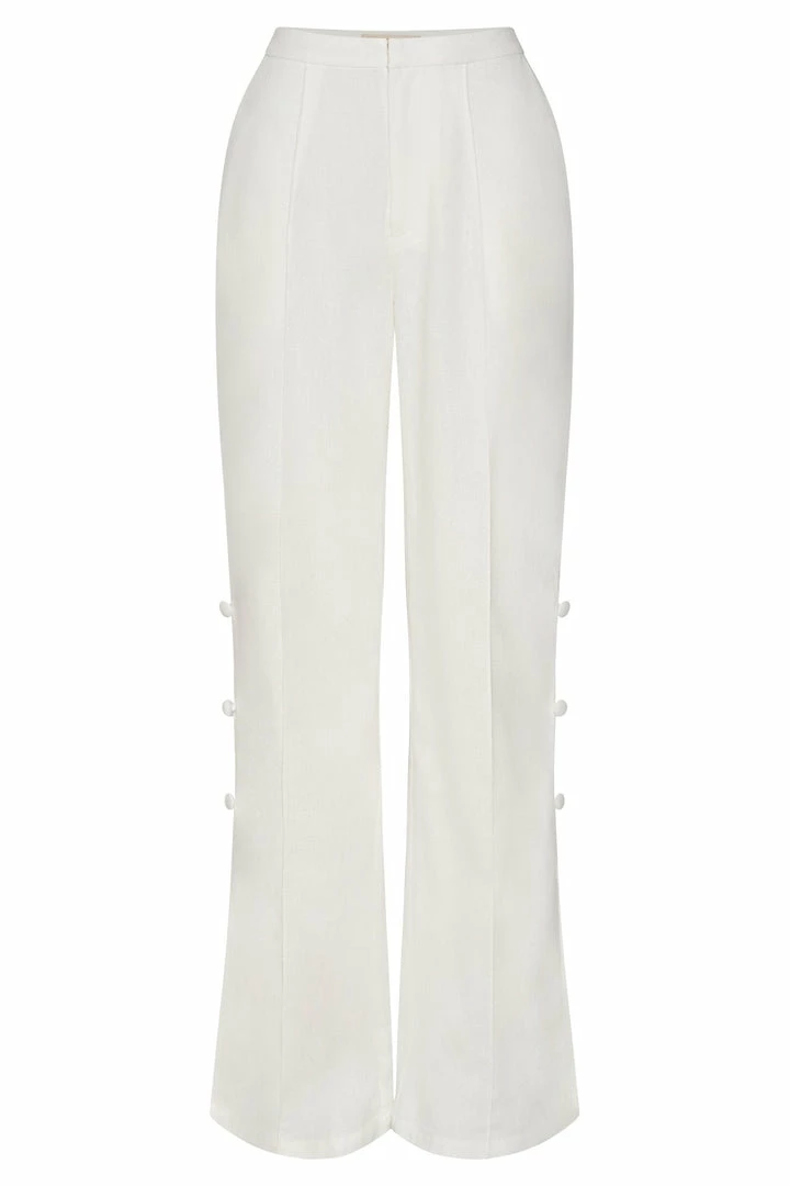 QNG Lexi Linen Cut Out Side Pants - White All Bottoms 12 QNG Lexi Linen Cut Out Side Pants - White All Bottoms