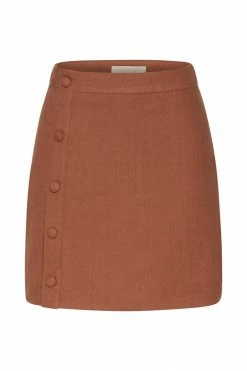 QNG Maja Button Up Linen Mini Skirt - Brown 19 QNG Maja Button Up Linen Mini Skirt - Brown