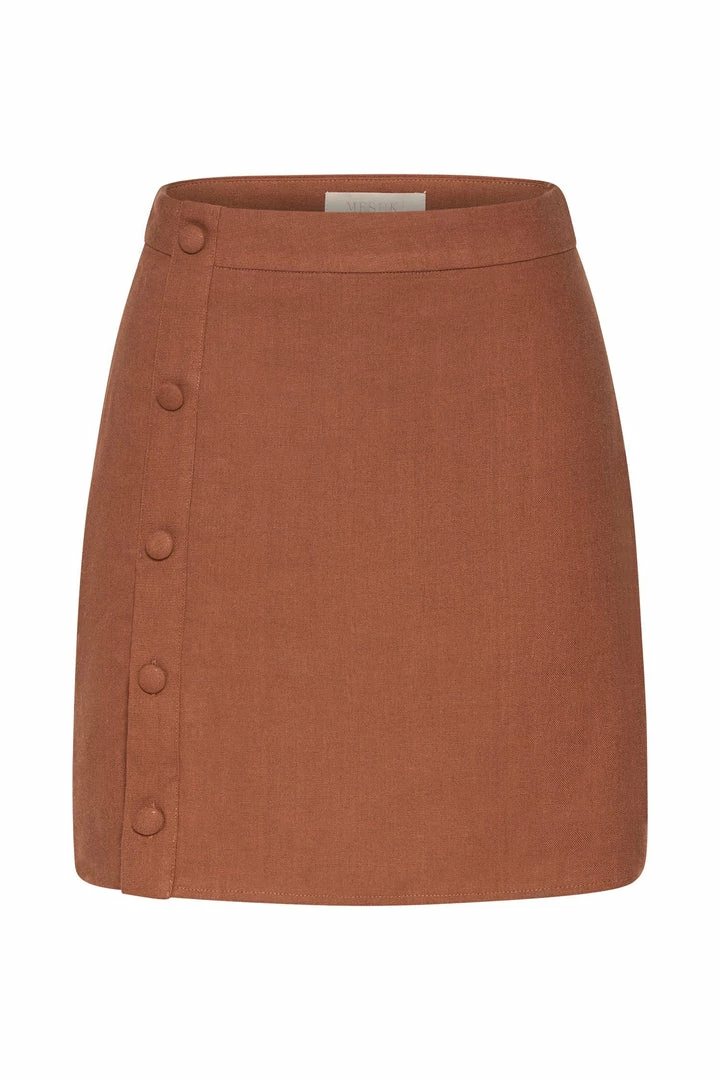 QNG Maja Button Up Linen Mini Skirt - Brown 10 QNG Maja Button Up Linen Mini Skirt - Brown