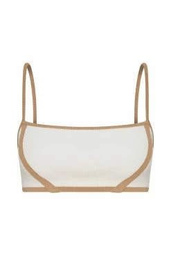 EMS Harmony Contrast Bind Knitted Crop Top - White All Tops