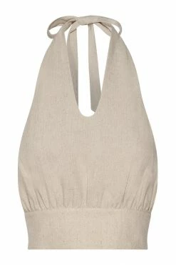 HSH Piper Halter Neck Linen Crop Top - Natural All Tops