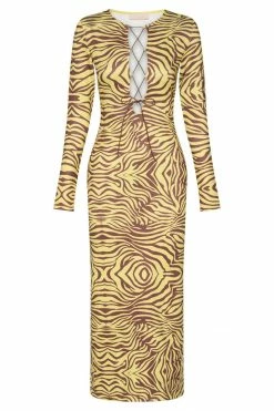 ROM DRESSES Imogen Lace Up Long Sleeve Midi Dress - Zebra Print 21 ROM DRESSES Imogen Lace Up Long Sleeve Midi Dress - Zebra Print