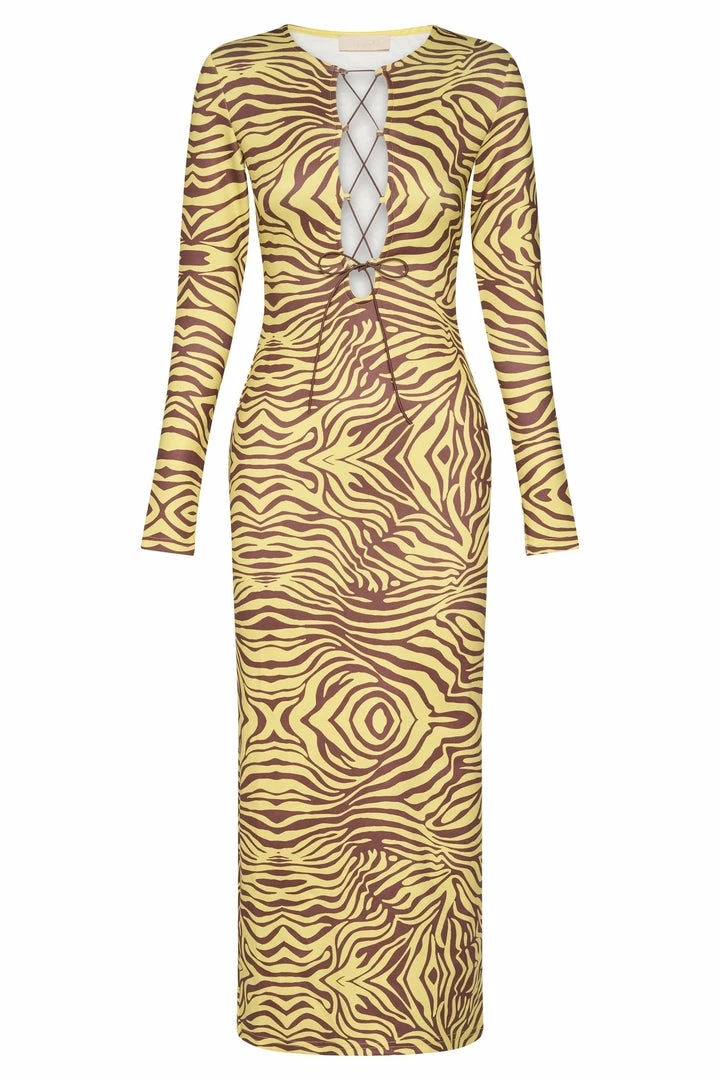 ROM DRESSES Imogen Lace Up Long Sleeve Midi Dress - Zebra Print 11 ROM DRESSES Imogen Lace Up Long Sleeve Midi Dress - Zebra Print