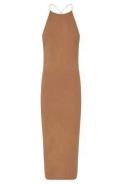 SOP DRESSES Heidi Contrast Binding Knitted Midi Dress - Tan