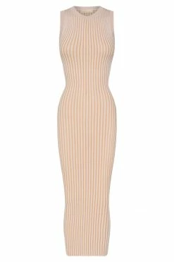 EMS DRESSES Marlisa Ribbed Knit Backless Midi Dress - Nude