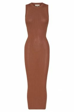 EMS Marlisa Ribbed Knit Backless Midi Dress - Chocolate DRESSES