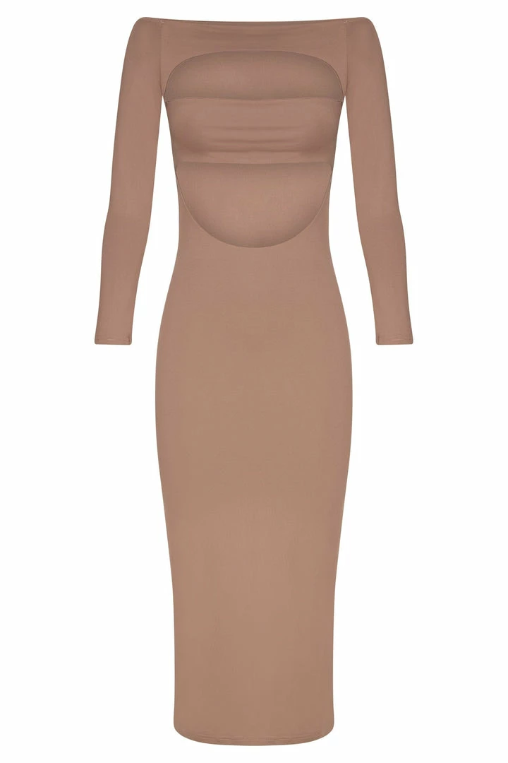 WXI DRESSES Breanna Cut Out Midi Dress - Light Brown 10 WXI DRESSES Breanna Cut Out Midi Dress - Light Brown
