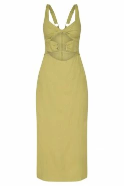 QNG Serena Cut Out O Ring Linen Midi Dress - Apple DRESSES 23 QNG Serena Cut Out O Ring Linen Midi Dress - Apple DRESSES