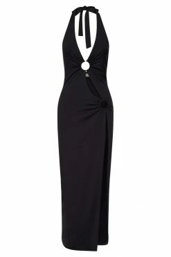 WXI Anika O Ring Halter Midi Dress - Black DRESSES