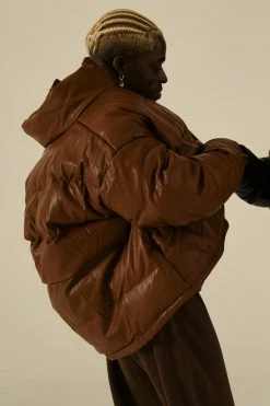 DPO Coats & Jackets Farrah Faux Leather Puffer Jacket - Chocolate