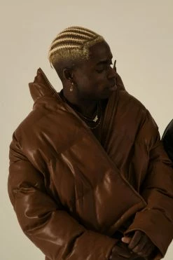 DPO Coats & Jackets Farrah Faux Leather Puffer Jacket - Chocolate