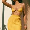 EMS Stacey Ruched Knit Halter Top - Yellow Two Piece Sets