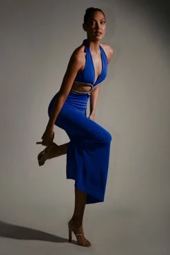 AMC Nicha Diamante Cut Out Midi Dress - Cobalt Blue