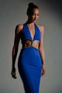 AMC Nicha Diamante Cut Out Midi Dress - Cobalt Blue