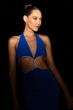 AMC Nicha Diamante Cut Out Midi Dress - Cobalt Blue