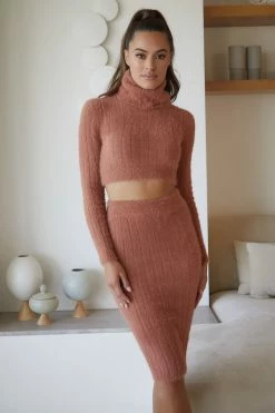 SOP Jasmene Fluffy Stripe Midi Skirt - Cinnamon All Bottoms