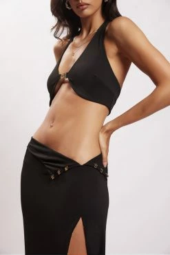 AMC Two Piece Sets Nicole Halter Crop Top - Black