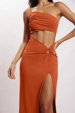 AMC Sami Cut Out Midi Dress With Hardware - Burnt Orange DRESSES