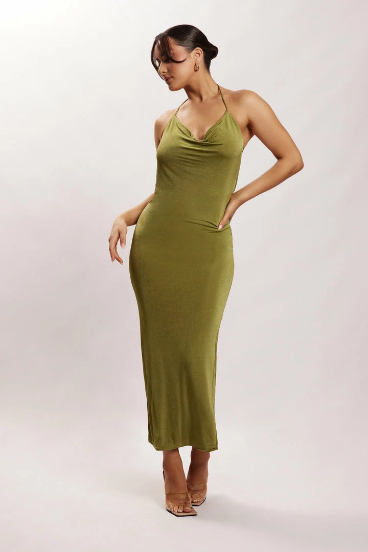 ROM Armani Ice Jersey Cowl Back Maxi Dress - Green DRESSES 1 ROM Armani Ice Jersey Cowl Back Maxi Dress - Green DRESSES