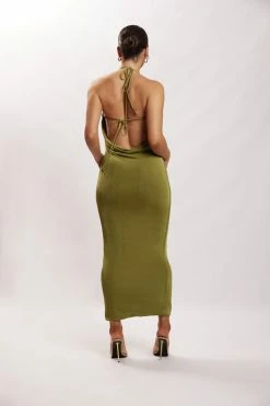 ROM Armani Ice Jersey Cowl Back Maxi Dress - Green DRESSES
