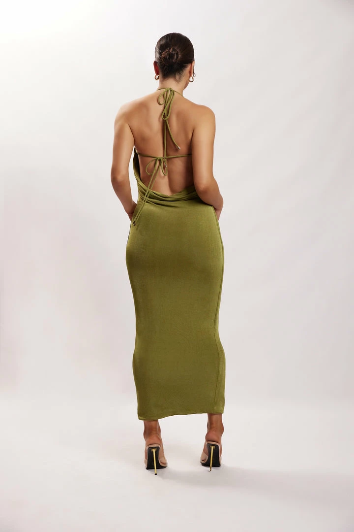 ROM Armani Ice Jersey Cowl Back Maxi Dress - Green DRESSES 2 ROM Armani Ice Jersey Cowl Back Maxi Dress - Green DRESSES