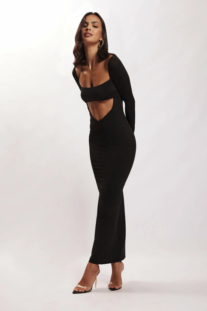 AMC Ashleigh Cut Out Bandeau Maxi Dress - Black DRESSES 8 AMC Ashleigh Cut Out Bandeau Maxi Dress - Black DRESSES