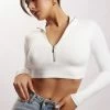 WXI Rebecca Zip Up Crop Long Sleeve Top - White