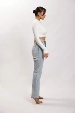 WXI Rebecca Zip Up Crop Long Sleeve Top - White