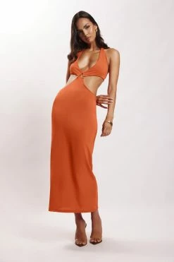 AMC Natalie Halter Neck Cut Out Midi Dress - Burnt Orange DRESSES