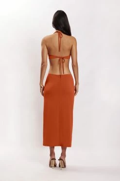 AMC Natalie Halter Neck Cut Out Midi Dress - Burnt Orange DRESSES