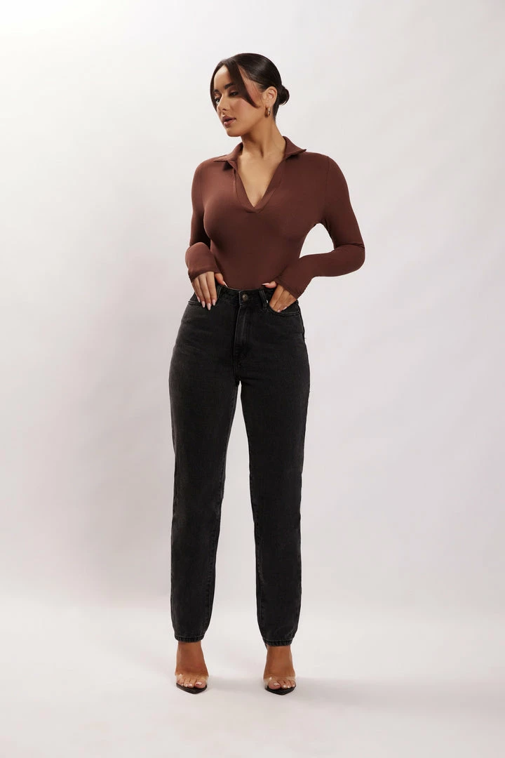 ROM Belle Long Sleeve Collar Bodysuit - Chocolate 6 ROM Belle Long Sleeve Collar Bodysuit - Chocolate