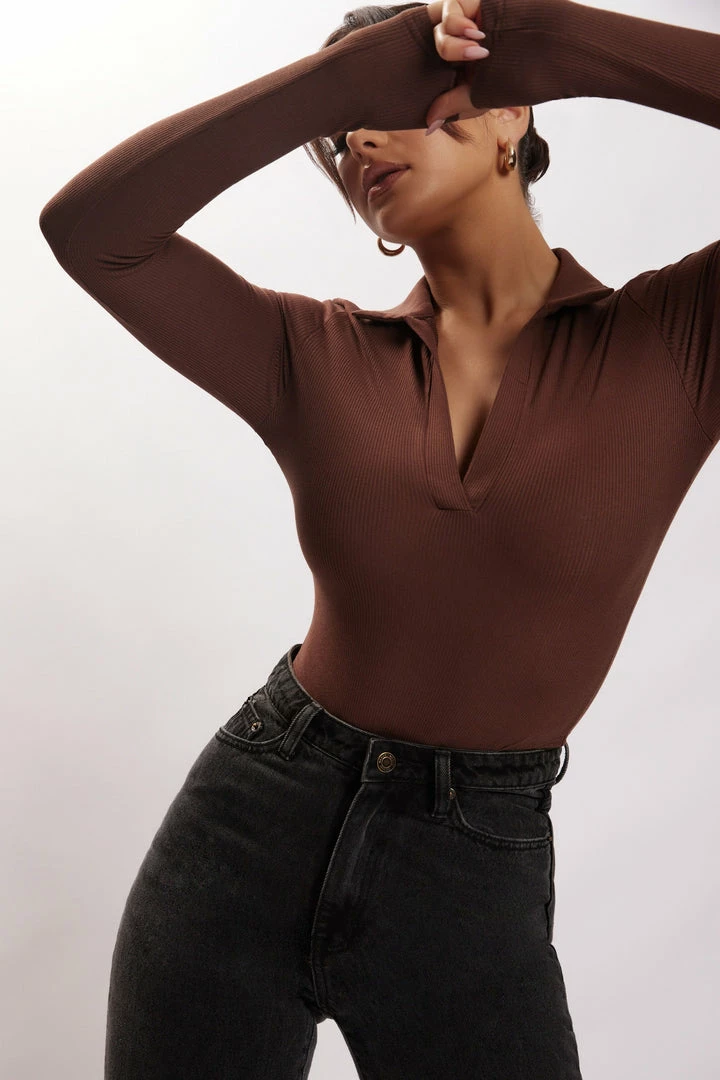 ROM Belle Long Sleeve Collar Bodysuit - Chocolate 7 ROM Belle Long Sleeve Collar Bodysuit - Chocolate