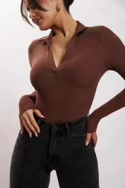 ROM Belle Long Sleeve Collar Bodysuit - Chocolate 11 ROM Belle Long Sleeve Collar Bodysuit - Chocolate