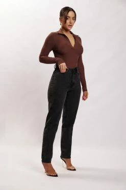 ROM Belle Long Sleeve Collar Bodysuit - Chocolate 10 ROM Belle Long Sleeve Collar Bodysuit - Chocolate