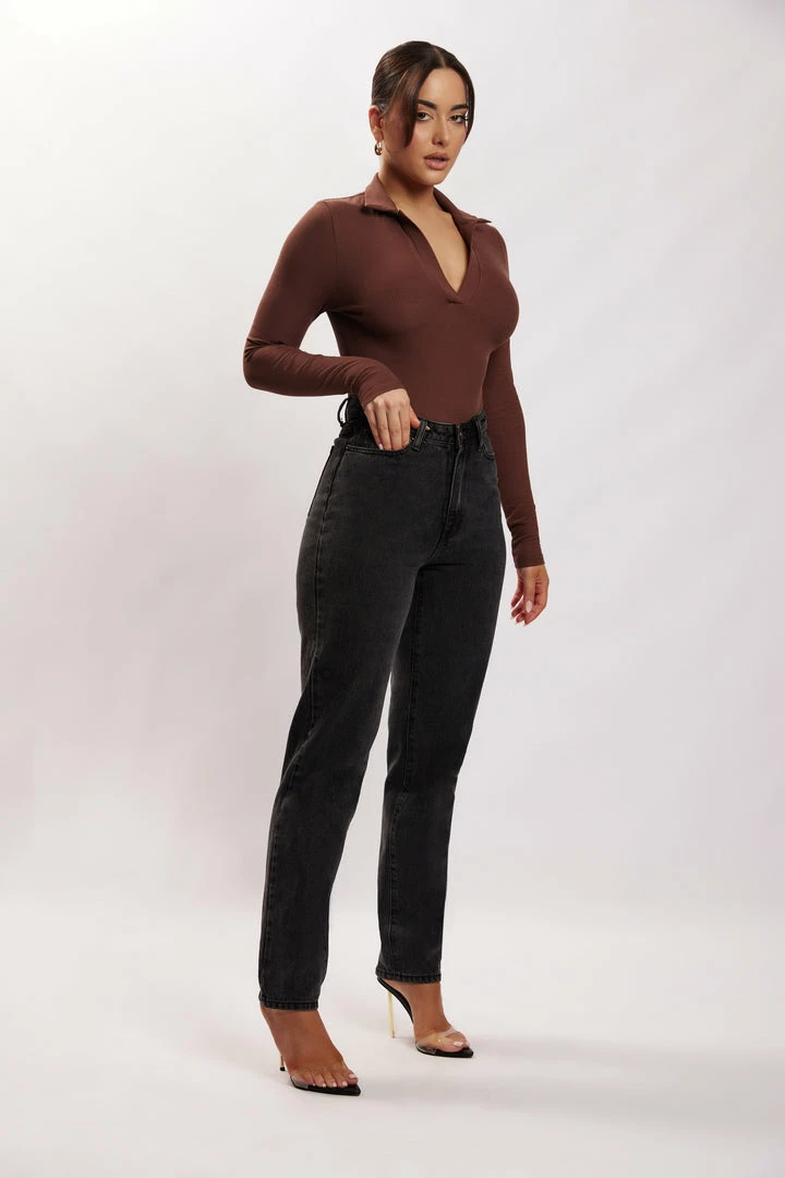ROM Belle Long Sleeve Collar Bodysuit - Chocolate 4 ROM Belle Long Sleeve Collar Bodysuit - Chocolate