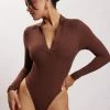ROM Belle Long Sleeve Collar Bodysuit - Chocolate