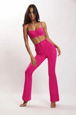 QNG Two Piece Sets Fiorella Crepe Bustier Top - Fuchsia