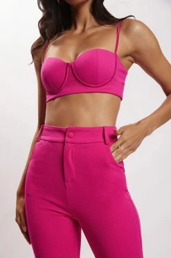 QNG Fiorella Flare Crepe Pants - Fuchsia